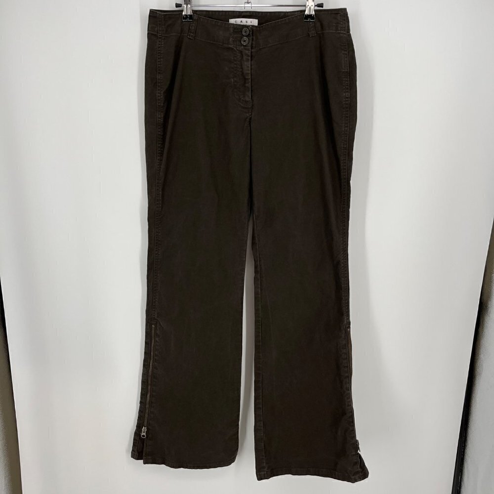 Cabi Womens Stadium Wide Leg Pant Size 8 Brown Flare Zipper Ankle Casual #184